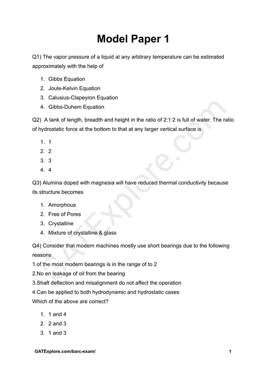 BARC Exam 2026 (OCES/DGFS) Mechanical Model Question Papers with Answer Key (PYQ) - GATExplore Store