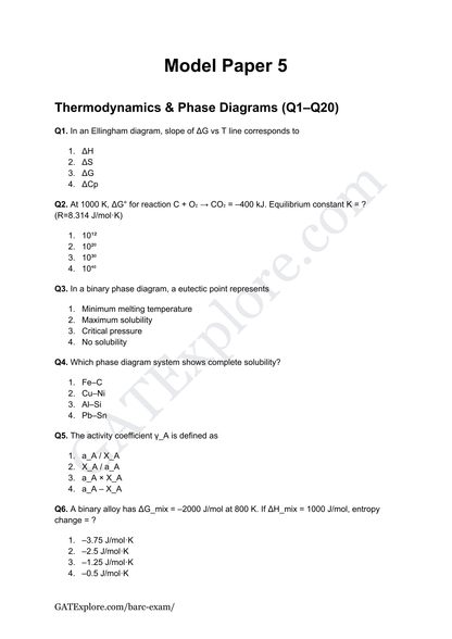 BARC Exam 2026 (OCES/DGFS) Metallurgical Model Question Papers with Answer Key (PYQ) - GATExplore Store