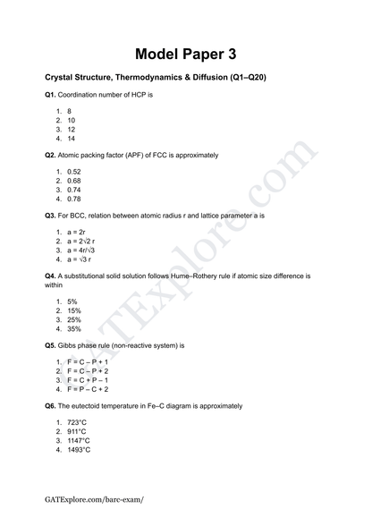 BARC Exam 2026 (OCES/DGFS) Metallurgical Model Question Papers with Answer Key (PYQ) - GATExplore Store