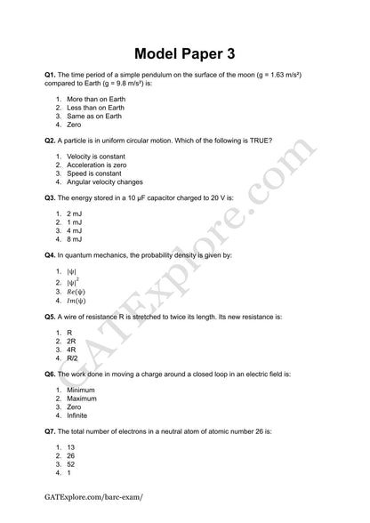 BARC Exam 2026 (OCES/DGFS) PHYSICS Model Question Papers with Answer Key (PYQ) - GATExplore Store